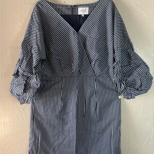 J.O.A. Navy and White Striped Long Sleeve Dress